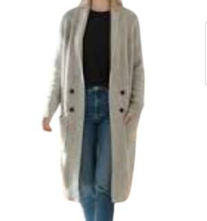 Love Tree Womens Gray Marbled Longline Open Knit Coatigan Patch Pocket Size L